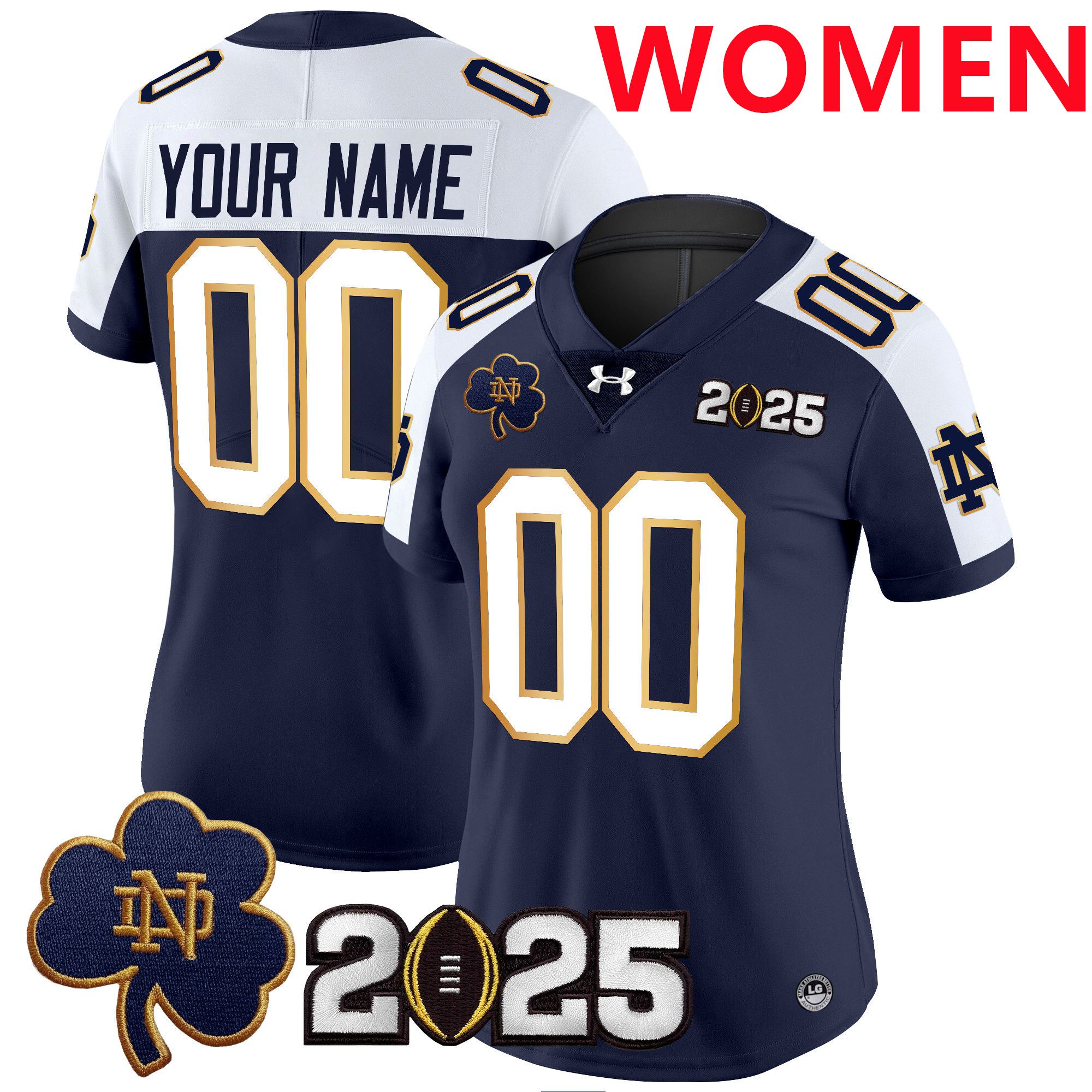 Women Notre Dame Fighting Irish Blue 2025 CFP Final Patch Vapor Limited Custom NCAA Jersey style 1->customized ncaa jersey->Custom Jersey